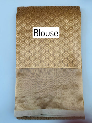 Banarasi Kora Tissue Organza Silk Saree | Golden Beige | Gold Zari | Handwoven | Ships from California